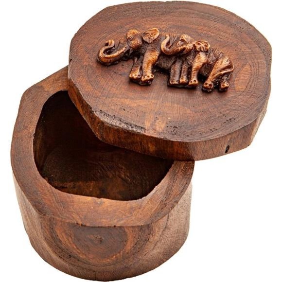 Wooden Jewelry Box Elephant Decor Jungle African Safari Rustic Table Decoration - Picture 5 of 8